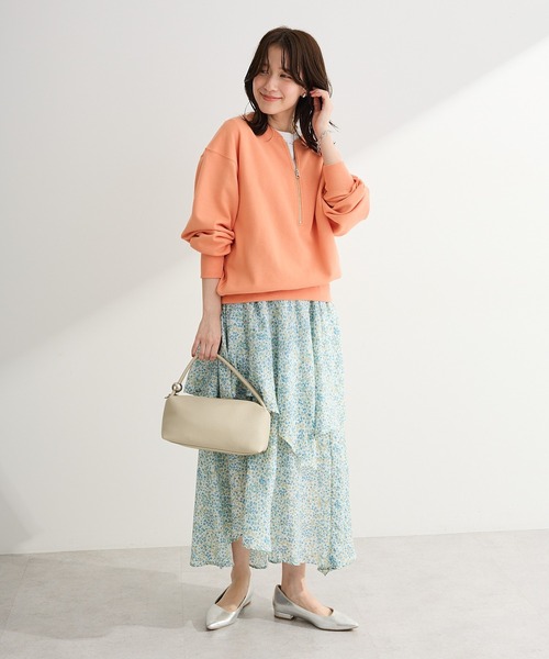 Green　Parks（グリーンパークス）の「ハーフZip裏毛プルオーバー（Tシャツ/カットソー・レディース・チャコールグレー/オレンジ/ホワイト系その他2/ホワイト系その他・FREE）」の5枚目の写真