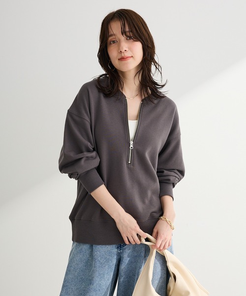 Green　Parks（グリーンパークス）の「ハーフZip裏毛プルオーバー（Tシャツ/カットソー・レディース・チャコールグレー/オレンジ/ホワイト系その他2/ホワイト系その他・FREE）」の17枚目の写真