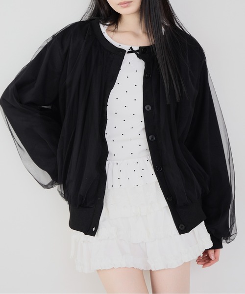 ROOPTOKYO(ループトウキョウ)の「ギャザーデザインシアーブラウスジャケット 冬服(ブルゾン・レディース・グレー/ブラック・FREE)」の1枚目の写真