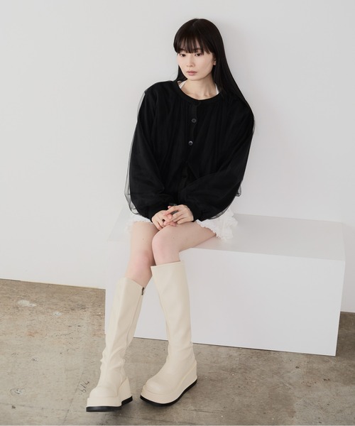 ROOPTOKYO(ループトウキョウ)の「ギャザーデザインシアーブラウスジャケット 冬服(ブルゾン・レディース・グレー/ブラック・FREE)」の18枚目の写真