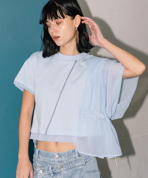 AULA AILA（アウラアイラ）の「ディファレントマテリアルレイヤードＴシャツ（Tシャツ/カットソー・レディース・ホワイト/ライトブルー/ブラック・0）」の5枚目の写真