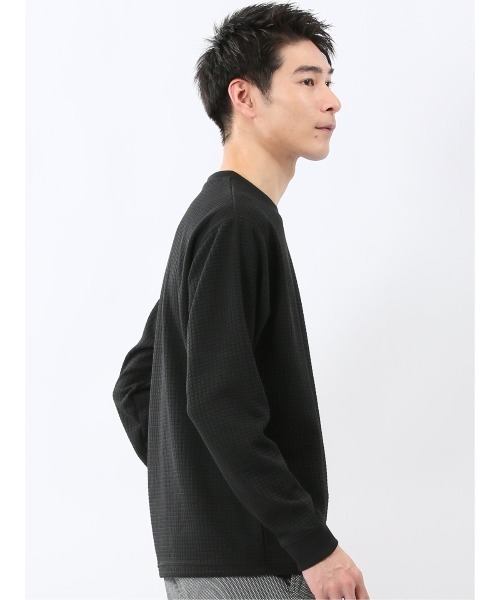TAKA-Q（タカキュー）の「【インナー ロンＴ】タカキュー ブロックジャガード クルーネック 長袖 Tシャツ（Tシャツ/カットソー・メンズ・ブラック/サックスブルー・MEDIUM/LARGE/X-LARGE）」の10枚目の写真