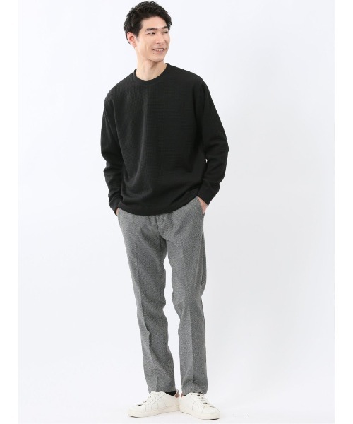 TAKA-Q（タカキュー）の「【インナー ロンＴ】タカキュー ブロックジャガード クルーネック 長袖 Tシャツ（Tシャツ/カットソー・メンズ・ブラック/サックスブルー・MEDIUM/LARGE/X-LARGE）」の11枚目の写真