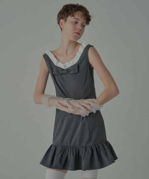 HONEY MI HONEY(ハニーミーハニー)の「pinstripe ribbon mini one-piece(ワンピース・レディース・グレー/ベージュ/ブラック・FREE)」の15枚目の写真