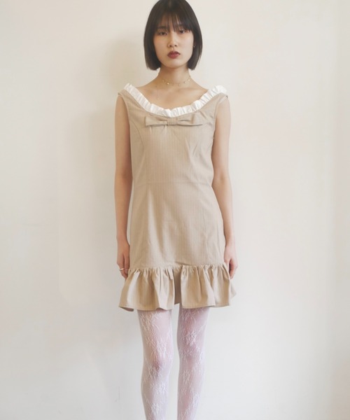 HONEY MI HONEY(ハニーミーハニー)の「pinstripe ribbon mini one-piece(ワンピース・レディース・グレー/ベージュ/ブラック・FREE)」の8枚目の写真
