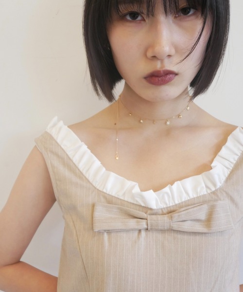 HONEY MI HONEY(ハニーミーハニー)の「pinstripe ribbon mini one-piece(ワンピース・レディース・グレー/ベージュ/ブラック・FREE)」の9枚目の写真