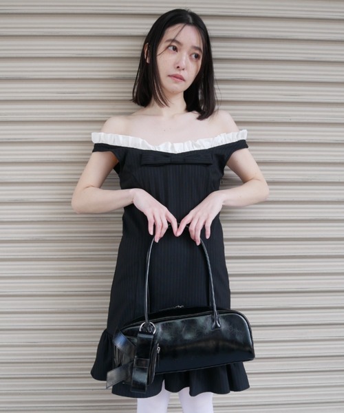 HONEY MI HONEY(ハニーミーハニー)の「pinstripe ribbon mini one-piece(ワンピース・レディース・グレー/ベージュ/ブラック・FREE)」の12枚目の写真