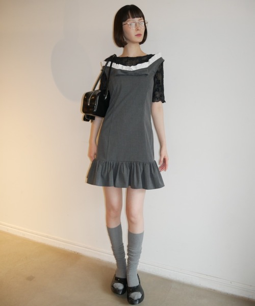 HONEY MI HONEY(ハニーミーハニー)の「pinstripe ribbon mini one-piece(ワンピース・レディース・グレー/ベージュ/ブラック・FREE)」の6枚目の写真