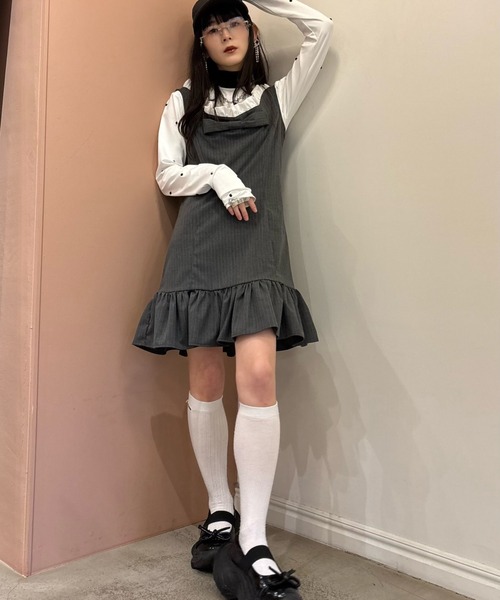 HONEY MI HONEY(ハニーミーハニー)の「pinstripe ribbon mini one-piece(ワンピース・レディース・グレー/ベージュ/ブラック・FREE)」の18枚目の写真