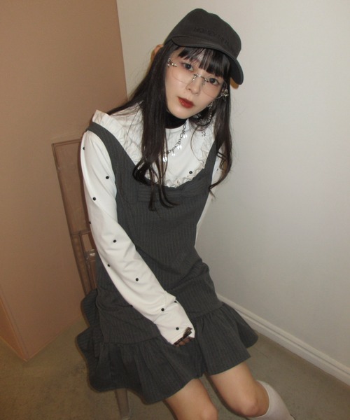 HONEY MI HONEY(ハニーミーハニー)の「pinstripe ribbon mini one-piece(ワンピース・レディース・グレー/ベージュ/ブラック・FREE)」の16枚目の写真