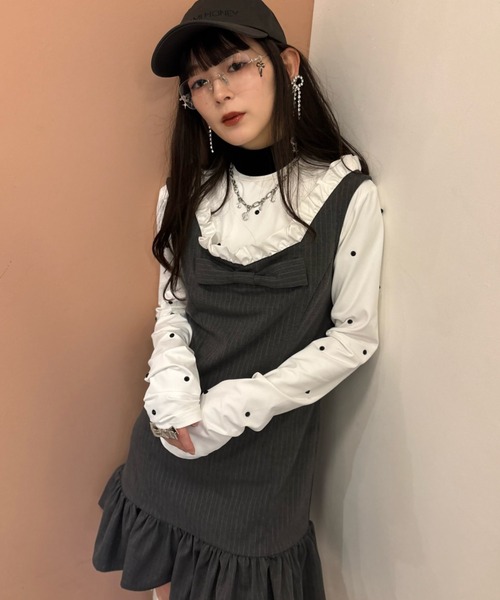 HONEY MI HONEY(ハニーミーハニー)の「pinstripe ribbon mini one-piece(ワンピース・レディース・グレー/ベージュ/ブラック・FREE)」の17枚目の写真