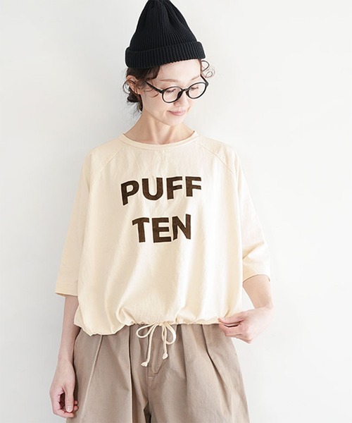 SOLAMONAT(ソラモナ)の「パフ天竺 裾ヒモ5分袖プルオーバー プリント(PUFF TEN)(Tシャツ/カットソー・レディース・ライトブルー/ライトピンク/ホワイト×ブラック/ブラック/ホワイト×ピンク/杢グレー/ホワイト×グレー/キナリ・FREE)」の4枚目の写真