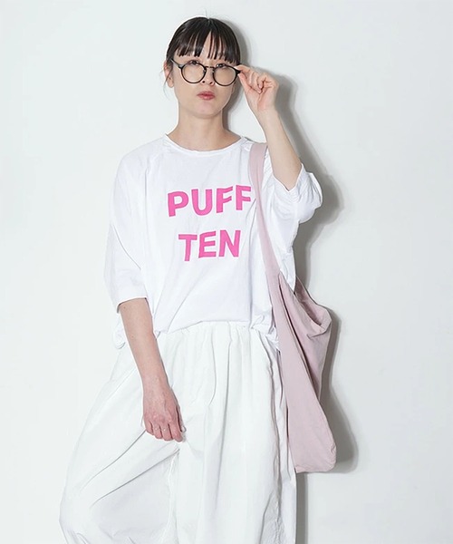 SOLAMONAT(ソラモナ)の「パフ天竺 裾ヒモ5分袖プルオーバー プリント(PUFF TEN)(Tシャツ/カットソー・レディース・ライトブルー/ライトピンク/ホワイト×ブラック/ブラック/ホワイト×ピンク/杢グレー/ホワイト×グレー/キナリ・FREE)」の18枚目の写真