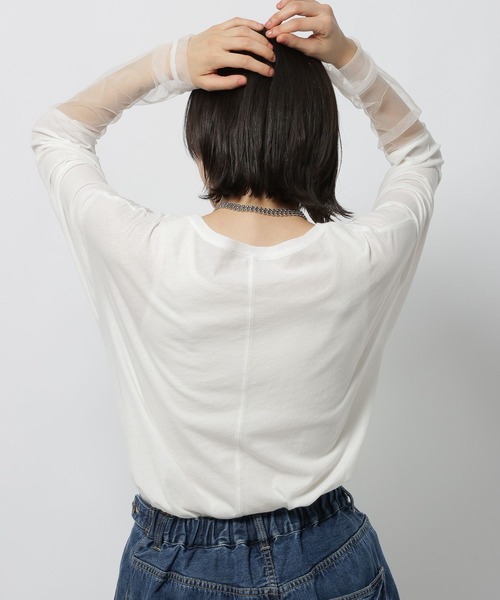 niko and...（ニコアンド）の「シアーチュール切り替えTEE（Tシャツ/カットソー・レディース・グレー/オフホワイト/ブラック・FREE）」の20枚目の写真