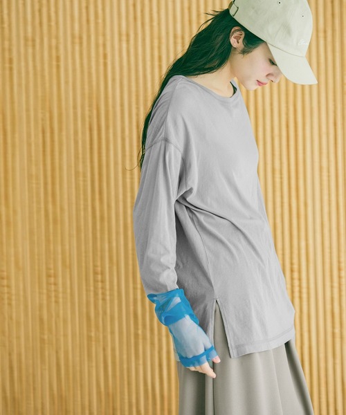 niko and...（ニコアンド）の「シアーチュール切り替えTEE（Tシャツ/カットソー・レディース・グレー/オフホワイト/ブラック・FREE）」の11枚目の写真