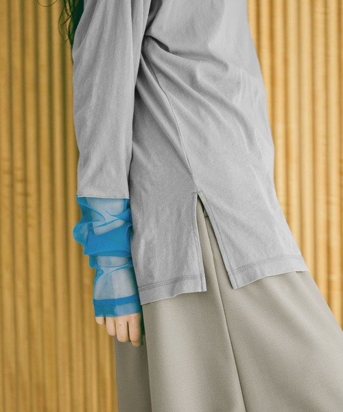 niko and...（ニコアンド）の「シアーチュール切り替えTEE（Tシャツ/カットソー・レディース・グレー/オフホワイト/ブラック・FREE）」の13枚目の写真