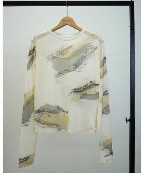 gossara(ゴサラ)の「【着るだけで旬顔】ペイント柄パワーメッシュプルオーバー(Tシャツ/カットソー・レディース・アイボリー系/スミクロ/グレイッシュベージュ・FREE)」の19枚目の写真