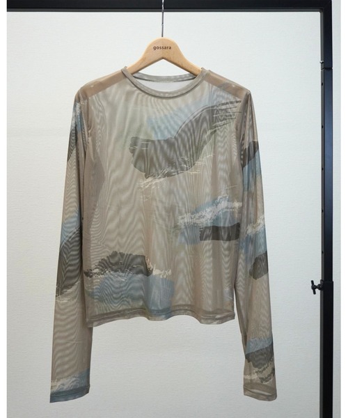 gossara(ゴサラ)の「【着るだけで旬顔】ペイント柄パワーメッシュプルオーバー(Tシャツ/カットソー・レディース・アイボリー系/スミクロ/グレイッシュベージュ・FREE)」の20枚目の写真