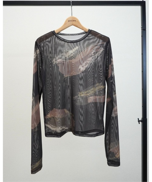 gossara(ゴサラ)の「【着るだけで旬顔】ペイント柄パワーメッシュプルオーバー(Tシャツ/カットソー・レディース・アイボリー系/スミクロ/グレイッシュベージュ・FREE)」の21枚目の写真