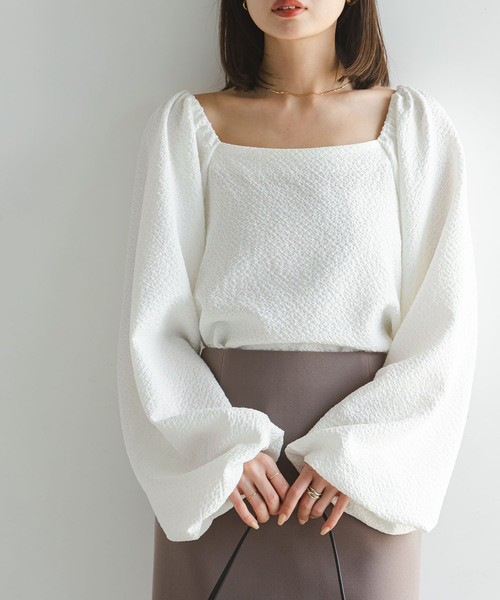 Noble（ノーブル）の「《追加》ボリュームスリーブドビーブラウス（シャツ/ブラウス・レディース・ブラック/ホワイト・FREE）」の2枚目の写真