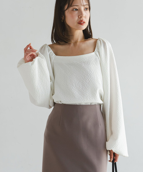 Noble（ノーブル）の「《追加》ボリュームスリーブドビーブラウス（シャツ/ブラウス・レディース・ブラック/ホワイト・FREE）」の3枚目の写真