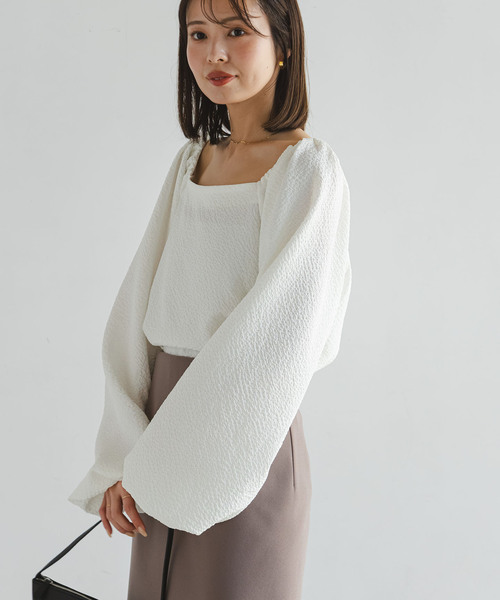 Noble（ノーブル）の「《追加》ボリュームスリーブドビーブラウス（シャツ/ブラウス・レディース・ブラック/ホワイト・FREE）」の4枚目の写真