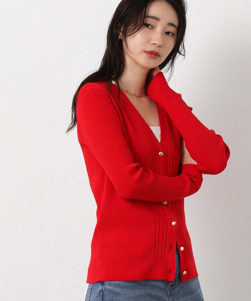 Gready Brilliant（グレディブリリアン）の「リブＶネックカーディガン（カーディガン/ボレロ・レディース・トップグレー/オフホワイト/レッド・FREE）」の3枚目の写真