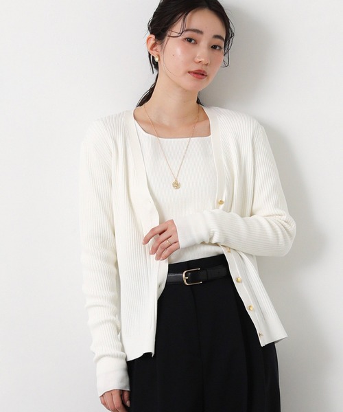 Gready Brilliant（グレディブリリアン）の「リブＶネックカーディガン（カーディガン/ボレロ・レディース・トップグレー/オフホワイト/レッド・FREE）」の8枚目の写真