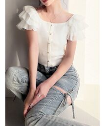 RESEXXY | ショルダーフリルニットトップス(ニット/セーター)