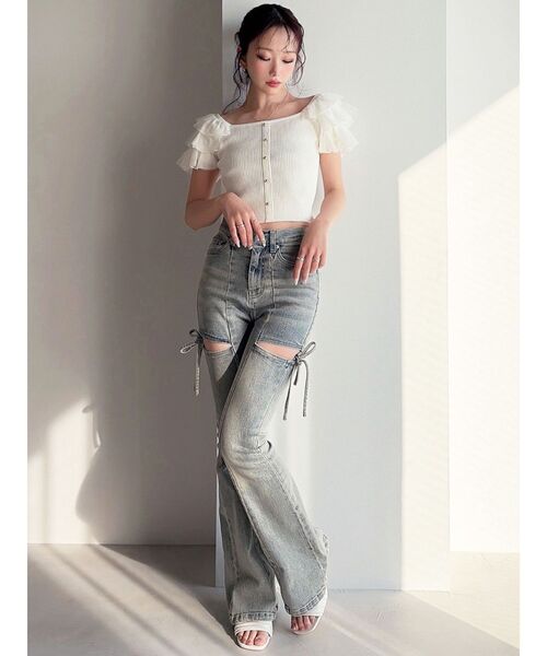 RESEXXY（リゼクシー）の「ショルダーフリルニットトップス（ニット/セーター・レディース・ブルー/ホワイト/ブラック・FREE）」の9枚目の写真