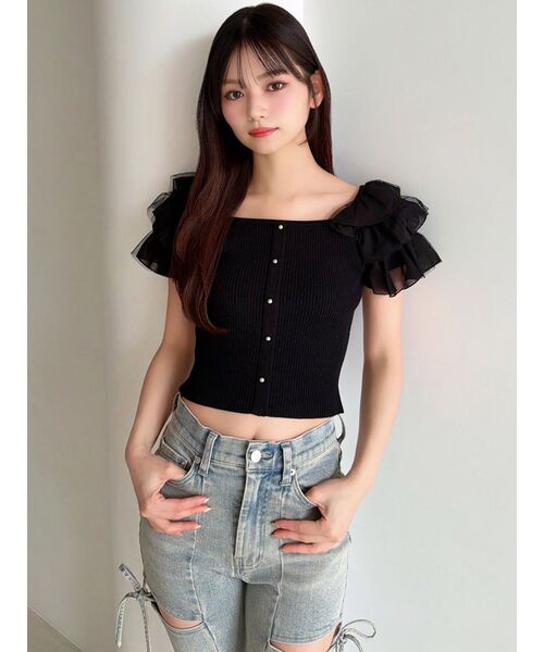 RESEXXY（リゼクシー）の「ショルダーフリルニットトップス（ニット/セーター・レディース・ブルー/ホワイト/ブラック・FREE）」の11枚目の写真