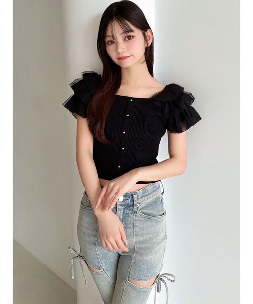 RESEXXY（リゼクシー）の「ショルダーフリルニットトップス（ニット/セーター・レディース・ブルー/ホワイト/ブラック・FREE）」の12枚目の写真