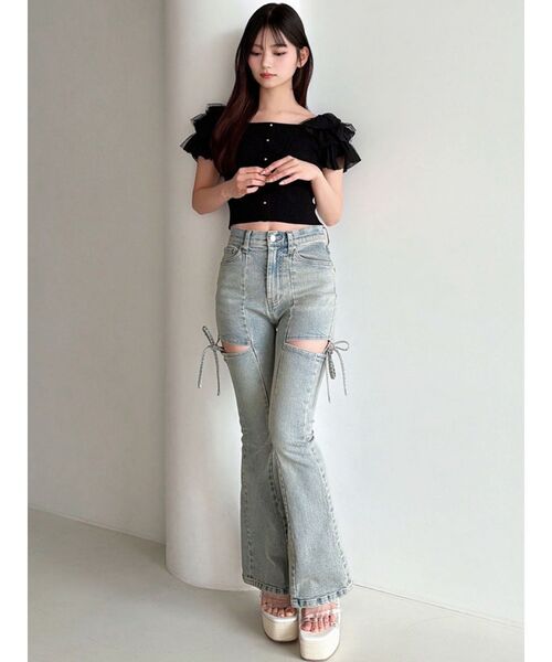 RESEXXY（リゼクシー）の「ショルダーフリルニットトップス（ニット/セーター・レディース・ブルー/ホワイト/ブラック・FREE）」の14枚目の写真