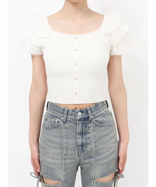 RESEXXY（リゼクシー）の「ショルダーフリルニットトップス（ニット/セーター・レディース・ブルー/ホワイト/ブラック・FREE）」の20枚目の写真