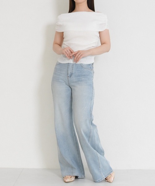 MISCH MASCH（ミッシュマッシュ）の「2026春夏新作 一部店舗限定 ニュアンスオフショルニット（ニット/セーター・レディース・ブラック/イエロー/ホワイト・ﾌﾘ-）」の10枚目の写真