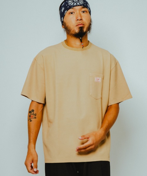 BIG MIKE（ビッグマイク）の「BIG MIKE ビックマイク/ ピグメント鹿の子 半袖 サングラスポケットTシャツ // 102628760（Tシャツ/カットソー・メンズ・サンドベージュ/スミクロ/ライトグレー/ダークブルー・MEDIUM/X-LARGE/LARGE）」の3枚目の写真