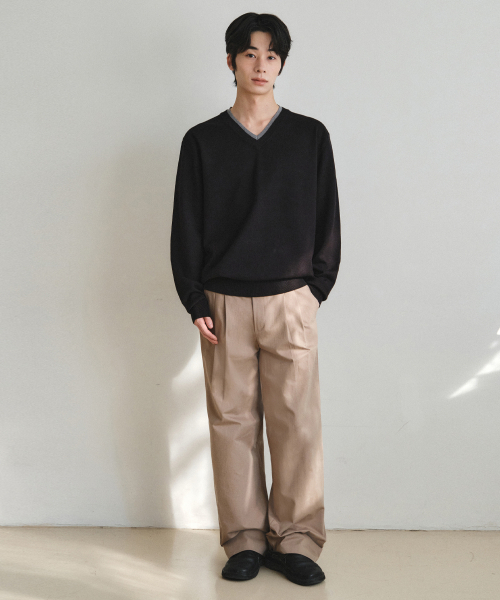 WEDNESDAY OASIS(ウェンズデーオアシス)の「ウォッシャブルダブルレイヤードVネックニット_BLACK(WC26KN34)(ニット/セーター・メンズ・ブラック・MEDIUM/LARGE/X-LARGE)」の2枚目の写真