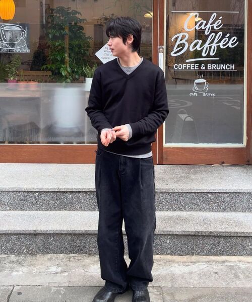 WEDNESDAY OASIS(ウェンズデーオアシス)の「ウォッシャブルダブルレイヤードVネックニット_BLACK(WC26KN34)(ニット/セーター・メンズ・ブラック・MEDIUM/LARGE/X-LARGE)」の5枚目の写真
