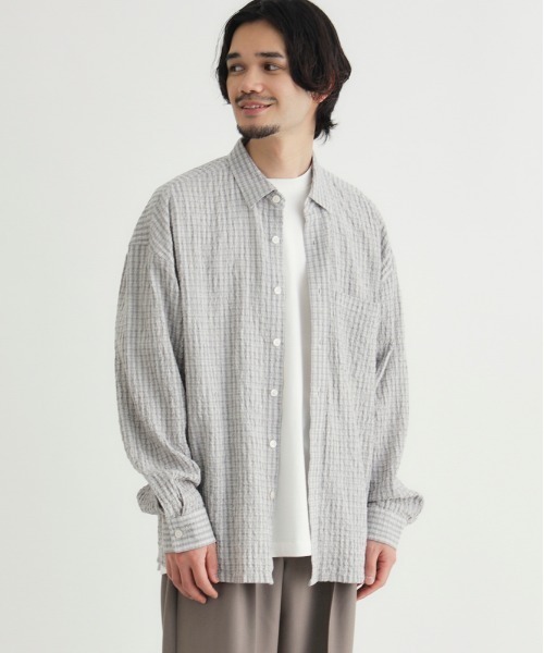 BACK NUMBER（バックナンバー）の「【BACK NUMBER】サッカーチェック長袖シャツ (速乾 / 旅行・出張 / オフィスカジュアル)（シャツ/ブラウス・メンズ・キナリ/ブルー/ブラック・M/L/XL/S）」の2枚目の写真