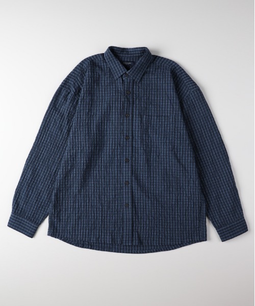 BACK NUMBER（バックナンバー）の「【BACK NUMBER】サッカーチェック長袖シャツ (速乾 / 旅行・出張 / オフィスカジュアル)（シャツ/ブラウス・メンズ・キナリ/ブルー/ブラック・M/L/XL/S）」の21枚目の写真