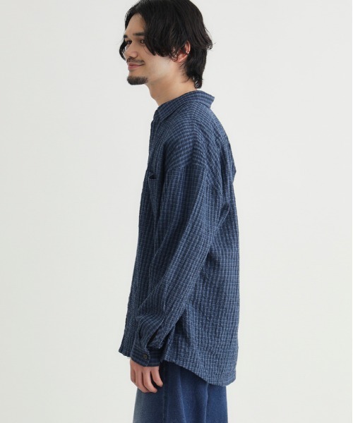 BACK NUMBER（バックナンバー）の「【BACK NUMBER】サッカーチェック長袖シャツ (速乾 / 旅行・出張 / オフィスカジュアル)（シャツ/ブラウス・メンズ・キナリ/ブルー/ブラック・M/L/XL/S）」の6枚目の写真