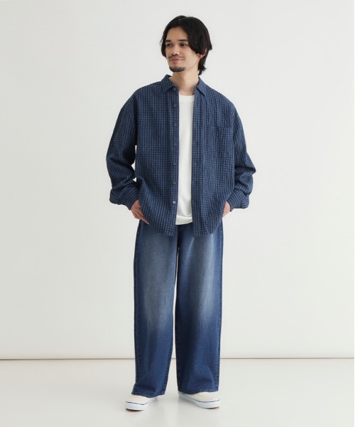 BACK NUMBER（バックナンバー）の「【BACK NUMBER】サッカーチェック長袖シャツ (速乾 / 旅行・出張 / オフィスカジュアル)（シャツ/ブラウス・メンズ・キナリ/ブルー/ブラック・M/L/XL/S）」の8枚目の写真