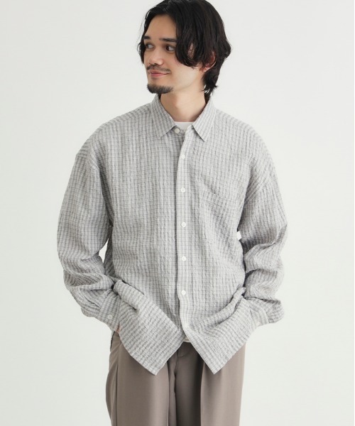 BACK NUMBER（バックナンバー）の「【BACK NUMBER】サッカーチェック長袖シャツ (速乾 / 旅行・出張 / オフィスカジュアル)（シャツ/ブラウス・メンズ・キナリ/ブルー/ブラック・M/L/XL/S）」の9枚目の写真