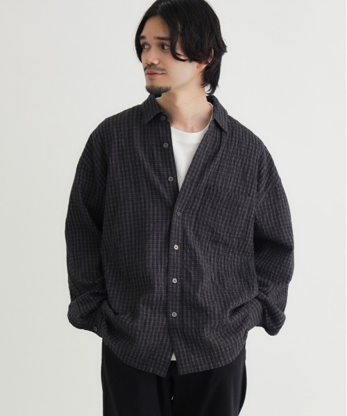 BACK NUMBER（バックナンバー）の「【BACK NUMBER】サッカーチェック長袖シャツ (速乾 / 旅行・出張 / オフィスカジュアル)（シャツ/ブラウス・メンズ・キナリ/ブルー/ブラック・M/L/XL/S）」の11枚目の写真