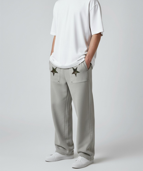 Camo Star Pigment Wide Sweat Pants (Beige)