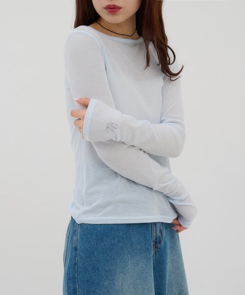 DISCOAT(ディスコート)の「【umm.】ビジューリブシアーTシャツ(Tシャツ/カットソー・レディース・サックスブルー/アイボリー/ベビーピンク・FREE)」の3枚目の写真