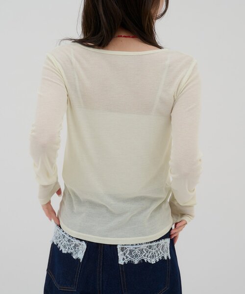 DISCOAT(ディスコート)の「【umm.】ビジューリブシアーTシャツ(Tシャツ/カットソー・レディース・サックスブルー/アイボリー/ベビーピンク・FREE)」の6枚目の写真