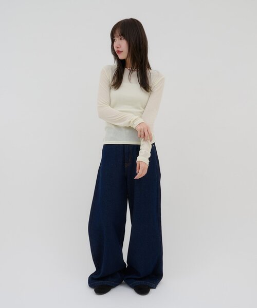 DISCOAT(ディスコート)の「【umm.】ビジューリブシアーTシャツ(Tシャツ/カットソー・レディース・サックスブルー/アイボリー/ベビーピンク・FREE)」の7枚目の写真