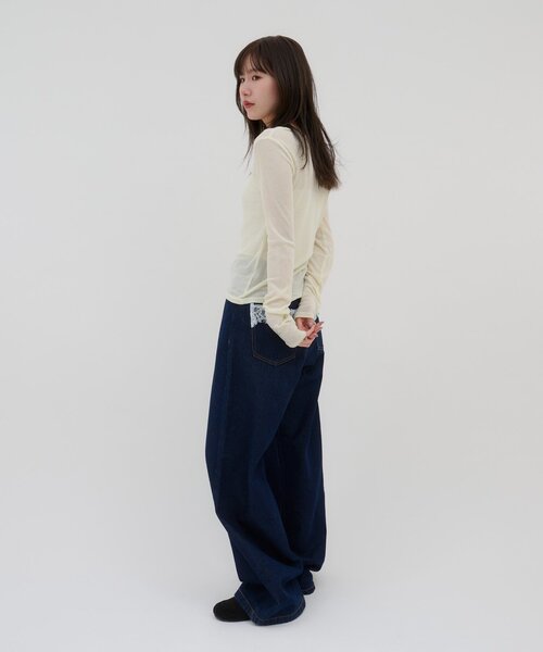 DISCOAT(ディスコート)の「【umm.】ビジューリブシアーTシャツ(Tシャツ/カットソー・レディース・サックスブルー/アイボリー/ベビーピンク・FREE)」の8枚目の写真