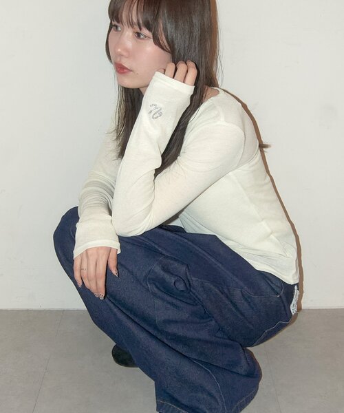 DISCOAT(ディスコート)の「【umm.】ビジューリブシアーTシャツ(Tシャツ/カットソー・レディース・サックスブルー/アイボリー/ベビーピンク・FREE)」の9枚目の写真